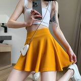 Summer Women's Skirts Elastic Pleated Sun Skirts For School Girl Uniform MartLion Yellow L 