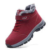 Winter Women Men's Boots Plush Leather Waterproof Sneakers Climbing Hunting Unisex Lace-up Outdoor Warm Hiking MartLion 519 Red 35 