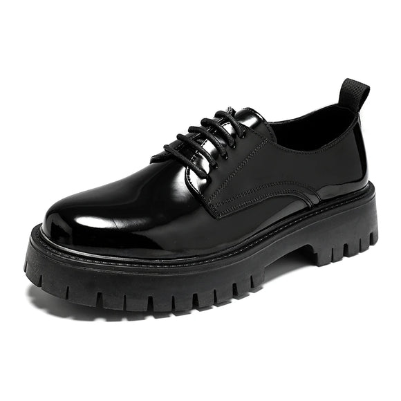  Men's Oxford shoes patent leather men's office formal formal lace-up heightened black leather MartLion - Mart Lion