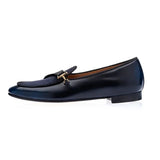 Italy Style Blue Leather Shoes For Men Monk Strap Loafers Slip On Dress Shoes Men's Flats Office Shoes MartLion   