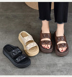 Summer platform slippers women's leather outdoor open-toe soft cowhide bread shoes MartLion   