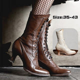 British Style Punk Noble Women Retro Knight Boot Medieval PU Leather Ankle Lady Cosplay High Heel Shoes Mart Lion   