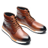 Design Men's Winter Ankle Boots Genuine Leather Lace-Up High Top Flat Sneakers Street Style Casual Shoes MartLion Brwon EUR 38 