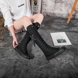 Long Canvas Shoes Pentagram Pattern Casual Rhinestone Women's Long Sleeve Thigh High Boots MartLion   