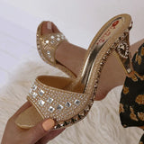 Summer Women Sandals Rhinestone Women Shoes High Heels Gold Silver Slippers Heeled MartLion   
