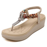 Platform Sandals For Women Bohemia Beach Rhinestone T-Strap Shoes MartLion white 36 