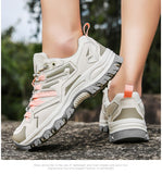 Women Outdoor Casual Shoes Summer Breathable Mesh Hiking Sneakers Female Light Trekking Footwear Flat Climbing Work Mart Lion   