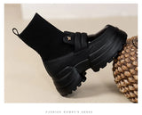 Women Chelsea Boots Knitting Sock Winter Mid Heels Platform Shoes Goth Motorcycle Snow MartLion   