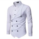 Spring Fake Two Piece Long Sleeve Shirt Men's Harajuku Casual Double Breasted Slim Fit Blouse Camisa Masculina Mart Lion   