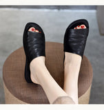 summer wear slippers women's top layer cowhide retro flat sandals fish mouth hand MartLion   