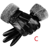 Winter Black PU Leather Gloves Thin Style Driving Leather Men's Gloves Non-Slip Full Fingers Palm Touchscreen MartLion C  