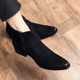 Cow Suede Leather Boots Men's Pointed Toe Dress Ankle Formal Footwear Mart Lion Black 7 