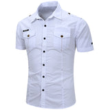 Men's Safari Shirt Short Sleeve Summer Casual Tactical  Cotton Cargo Outdoor Pocket Work Shirts for Men MartLion WHITE S 