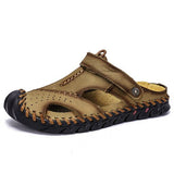 Men's Leather Sandals Summer Classic Shoes Slippers Soft Roman Outdoor Walking Footwear Mart Lion   