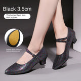 Sequined Modern Adult Latin Dance Ballroom Dance Shoes Women Practice Soft Sole High Heels MartLion 3.5cm black rubber 34 