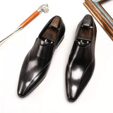 Spring Autumn Men's Genuine Leather Pointed Toe Slip-On Black Brown Office Wedding For Flats Shoes MartLion   