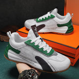 Trendy Lace-up Men's Casual Sneakers Sport Shoes Mesh Breathable Outdoor Walking Mart Lion White Green 39 