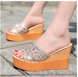 Women Slippers Outdoor Summer Wedge Sandals Mesh Sequin Slide Mujer Verano Beach Slides Platform Slippers Mart Lion   