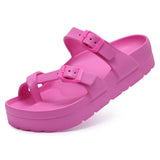 Heel Flip-flops Platform Women's Sandals EVA Insole Clogs Adjustable Buckle Beach Slides MartLion Pink A 41(25cm) CHINA