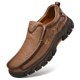 Outdoor Men's Shoes 100% Genuine Leather Casual Waterproof Work Cow Leather Loafers Slip on Footwear MartLion no fur Dark brown 7 