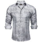 Luxury Blue Black Paisley Silk Shirts Men's Long Sleeve Wedding Party Prom Tuxedo Dress Casual Designer Clothing MartLion CYC-2022 S 