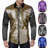  Men's Regular 70s Disco Shirts Metallic Sequins Long Sleeve Button Down Dress Shirts Nightclub Long Sleeve Shirt With Button MartLion - Mart Lion