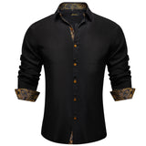 Men's Shirt Long Sleeve Black Solid Red Paisley Color Contrast Dress Shirt Button-down Collar Clothing MartLion CY-2216 S 