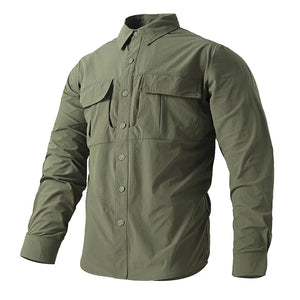 High Stretch Tooling Shirt Mens Outdoor Casual Waterproof Long Sleeved Tops Tactics Quick Drying Pockets MartLion army green XS 50-60KG 