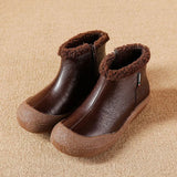 Leather Warm Cotton Boots  Boots Soft Botton  Surface Winter Thick Sole Mother Shoes MartLion xt00812-Brown 39 