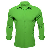 Designer Shirts Men's Silk Satin Dark Green Teal Solid Long Sleeve Button Down Collar Blouses Slim Fit Tops Barry Wang MartLion 0741 S 