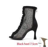 Black Latin Dance Shoes for Women Offer Women's Modern Salsa Jazz Dance High Heels Party Ballroom soft-soled Boots MartLion Black heel 7.5cm 34 