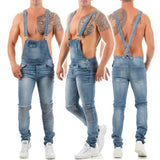 European and American Men's Suspender Jeans, Blue Black Torn Color MartLion   