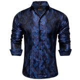 Gold Paisley Silk Shirts Men's Long Sleeve Luxury Tuxedo Wedding Party Clothing MartLion CYC-2025 S 