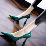 Plaid Classic Casual High Heels Pattern Embossed Shoes In Autumn and Winter Pumps Women MartLion   
