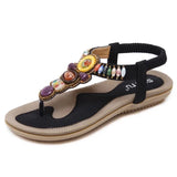 Retro Beaded Ethnic Wind Women's Sandals Comfy Flat Flip-flops Beach Casual Luxury Shoes MartLion Black 40 