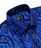  Luxury Royal Blue Paisley Silk Dress Shirts Wedding Party Performence Shirt Men's Social Clothing camisas de hombre MartLion - Mart Lion