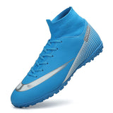 Turf Soccer Shoes High Ankle Futsal Men's Ag Tf Outdoor Breathable Football Boots Anti Slip Trainers Mart Lion Blue sd Eur 35 