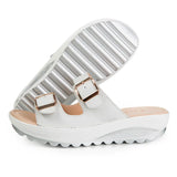 Summer Women Wedge Sandals Belt Buckle Open Toe  Vintage Anti-slip Casual Slippers Platform Shoes Ladies Loafers MartLion White 41 