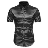 Men's Black Satin Luxury Dress Shirts Silk Smooth Tuxedo Slim Fit Wedding Party Prom Casual Chemise Homme MartLion C07 Black US Size S 