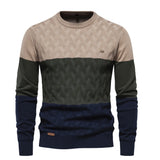 Autumn Patchwork Color O-neck Pullover Sweaters Men's Cotton Sweater Warm Winter Knitted MartLion Khaki EUR M 70-80kg 