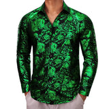 Designer Shirts Men's Silk Long Sleeve Green Red Paisley Slim Fit Blouses Casual Tops Breathable Streetwear Barry Wang MartLion   