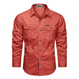 Spring Shirts Men's Long Sleeve Casual 100% Cotton Camisa Military Shirts Clothing Black Blouse MartLion red M CHINA