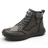 Lace-Up Winter Men's Boots Leather Plush Warm Snow Outdoor Motorcycle Young Casual MartLion no fur gray 12 