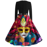  Dresses For Women Daily Ankle-Length Round Collar Long Sleeves Carnival Printed Ladies Frocks Robes MartLion - Mart Lion