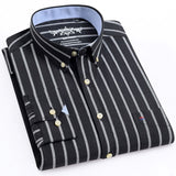 Men's Long Sleeve Oxford Plaid Striped Casual Shirt Front Patch Chest Pocket Regular-fit Button-down Collar Thick Work Shirts Mart Lion 1006-72 41 
