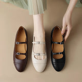 Spring Women Flats Shoes for Round Toe Chunky Heel Retro Low Heel Mary Janes Genuine Leather MartLion   