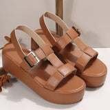 Summer Platform Wedge Strappy Sandals Women Round Toe Cross Tied Height Increase Open Toe Mart Lion   