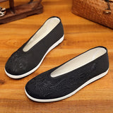 Old Beijing Cloth Shoes Men's Soft Sole Chinese Embroidery Style Yellow Black Dragon Round Mouth Loafer MartLion Black 38 length 24.0cm 