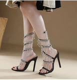 Runway style Bling Crystal Tassels Snake Coiled Women Sandals Stiletto High heels Summer Party Prom Shoes MartLion   