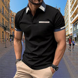 Men's Short sleeved Polo Shirt Summer European and American Street Casual Pocket Lapel Top Men's MartLion Black-K L 